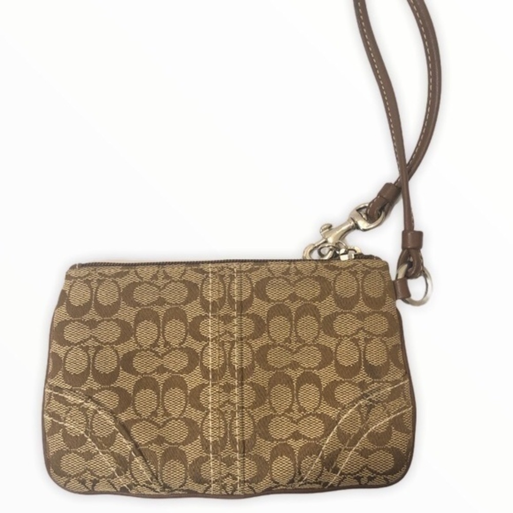 Coach brown khaki signature c wristlet bag